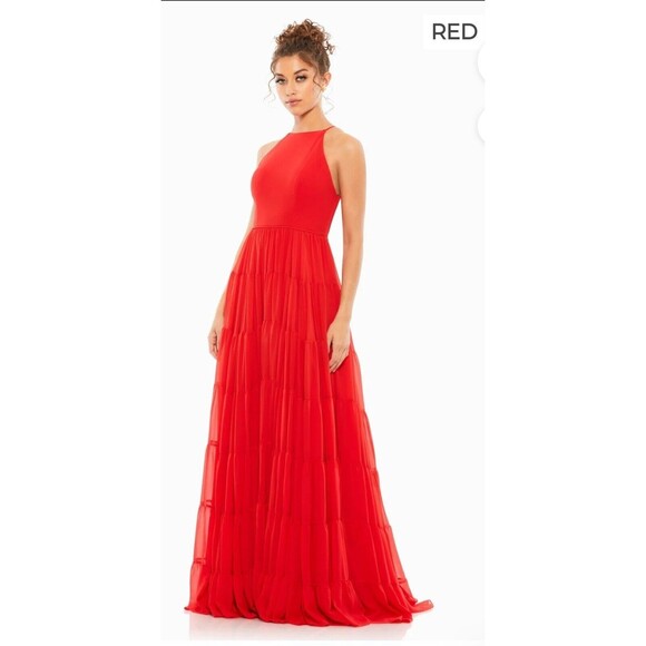 New MAC DUGGAL 55281 Red Chiffon Ruffle Tiered A Line Gown Women's (6) $398 - Picture 2 of 15